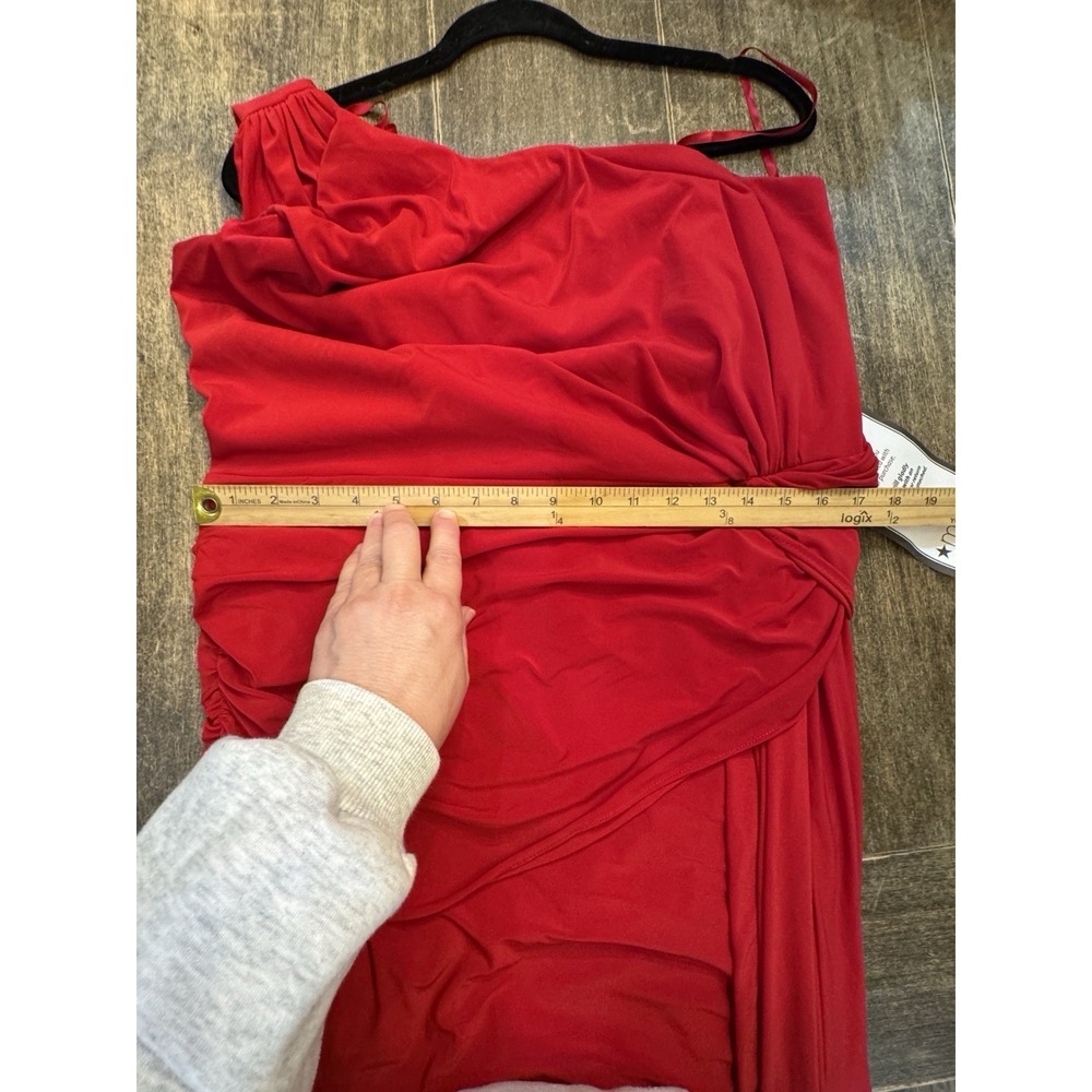 Xscape Red One-Shoulder Twist Jersey Cascading Evening Gown Size 16W $208 - Picture 9 of 13
